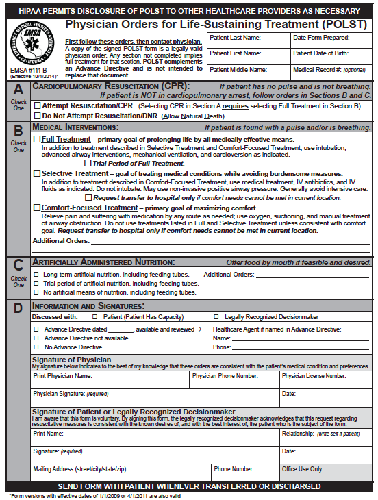 New POLST reflects evolution of how we talk about life sustaining treatment