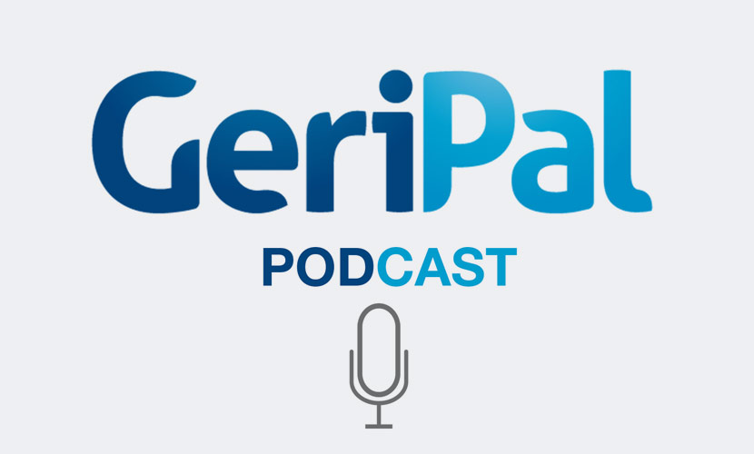 GeriPal logo with radio microphone below on light gray background