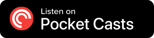 Pocket Casts Button - Black background with icon and white sans-serif type