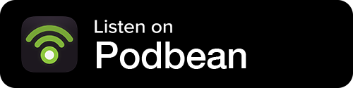 Podbean Button - Black background with icon and white sans-serif type